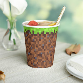 Vasos De Papel Cumpleaños de jugador de césped pixelado