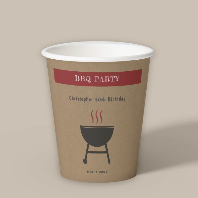 Vasos De Papel Cumpleaños de Kraft y Rustic BBQ Fiesta (Kraft & Rustic BBQ Party Birthday Paper Cups)