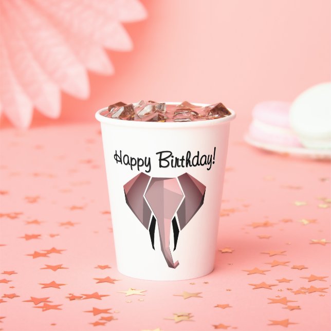 Vasos De Papel Cumpleaños de la cabeza del elefante geométrico (in situ)