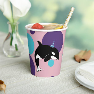 Vasos De Papel Cumpleaños de la caza de ballenas asesina de Orca