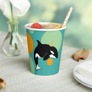Vasos De Papel Cumpleaños de la caza de ballenas asesina de Orca