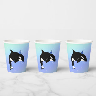 Vasos De Papel Cumpleaños de la caza de ballenas asesina de orca