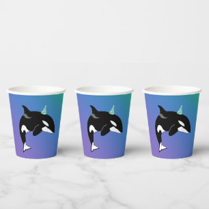 Vasos De Papel Cumpleaños de la caza de ballenas asesina de orca