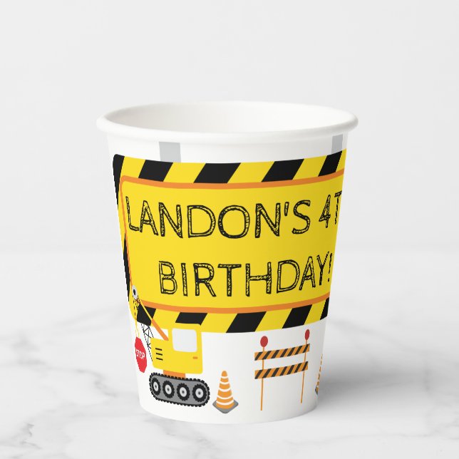 Vasos De Papel Cumpleaños De La Construcción Cierre La Carretera (Anverso)