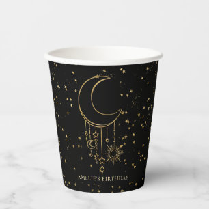 Vasos De Papel Cumpleaños de la Estrella Celestial Negra de la Lu