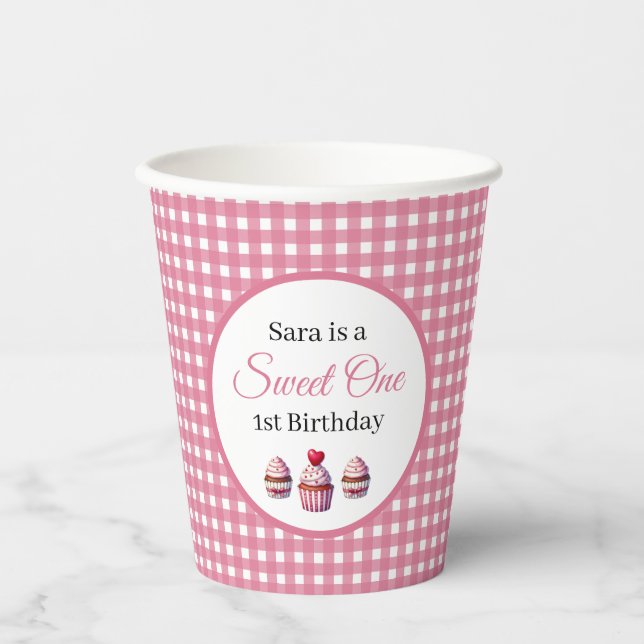 Vasos De Papel Cumpleaños de la niña dulce uno 1 año con tema de  (Anverso)