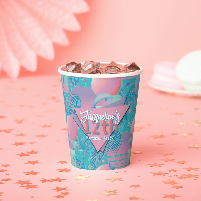 Vasos De Papel Cumpleaños de la ola de vapor azul de verano (in situ)