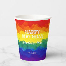 Vasos De Papel Cumpleaños de la Pareja Arcoiris Colorida