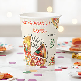 Vasos De Papel Cumpleaños de la pizza acuarela