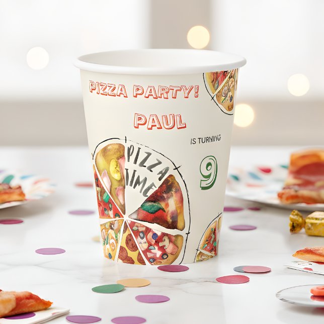 Vasos De Papel Cumpleaños de la pizza acuarela (Subido por el creador)
