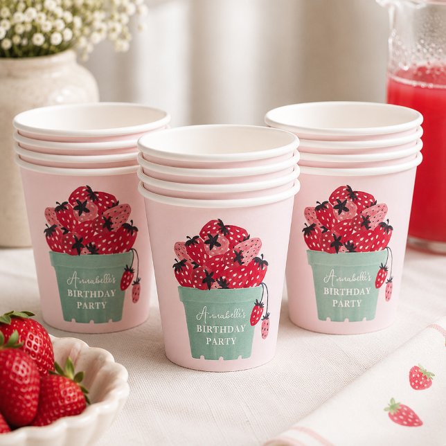 Vasos De Papel Cumpleaños de la primera fresa de Berry (Subido por el creador)