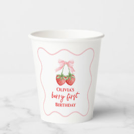 Vasos De Papel Cumpleaños de la primera fresa de Berry lazo rosa
