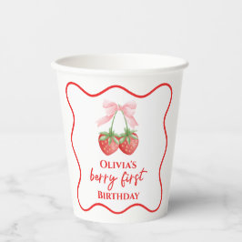 Vasos De Papel Cumpleaños de la primera fresa de Berry lazo rosa
