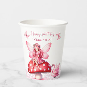 Vasos De Papel Cumpleaños de la Princesa Hada Hongo Rosa