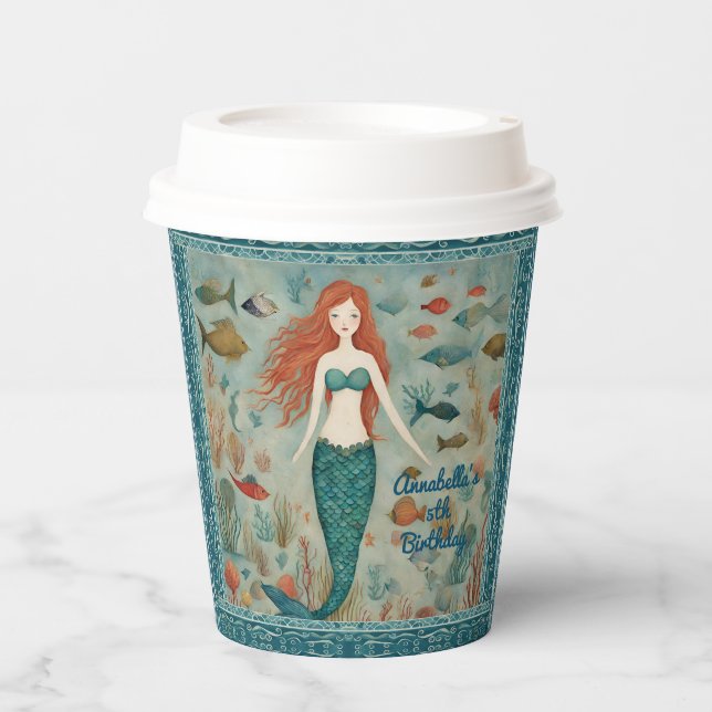 Vasos De Papel Cumpleaños de la sirena (Anverso)