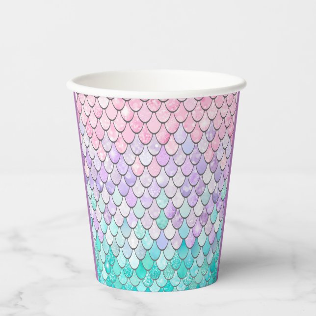 Vasos De Papel Cumpleaños de la sirena de Chicas cutáneos (Anverso)