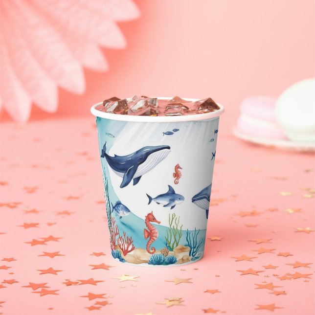 Vasos De Papel cumpleaños de la tortuga de tiburón ballena (in situ)