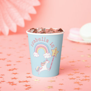 Vasos De Papel Cumpleaños de la varita mágica unicornio colorida