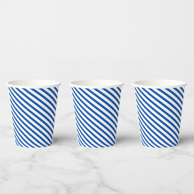 Vasos De Papel Cumpleaños de las franjas blanca y azul (Multi)