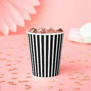 Vasos De Papel Cumpleaños de las franjas gótica negra y blanca