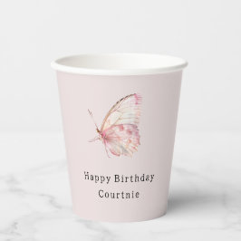 Vasos De Papel Cumpleaños de las mariposas rosadas de bonito