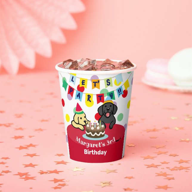 Vasos De Papel Cumpleaños de los labradores amarillos y negros pe (in situ)