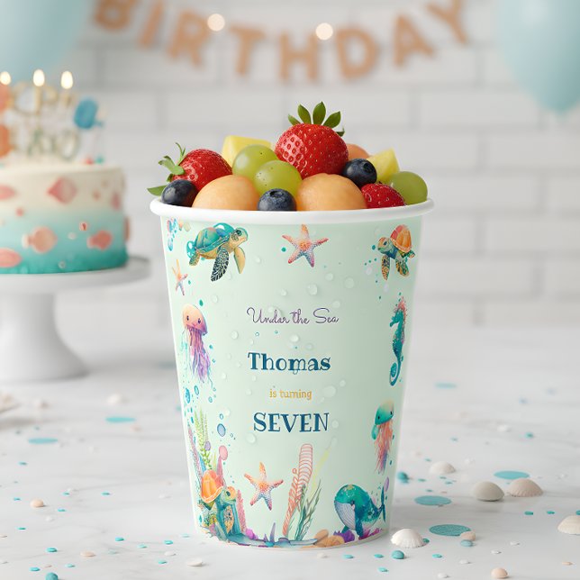 Vasos De Papel Cumpleaños de los niños de la acuarela Under Sea (Subido por el creador)