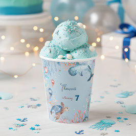Vasos De Papel Cumpleaños de los niños de la acuarela Under Sea