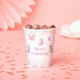 Vasos De Papel Cumpleaños de Mariposa Rosa Púrpura