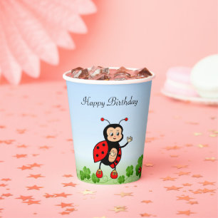 Vasos De Papel Cumpleaños de Mariquita Linda, Tréboles de Cuatro 