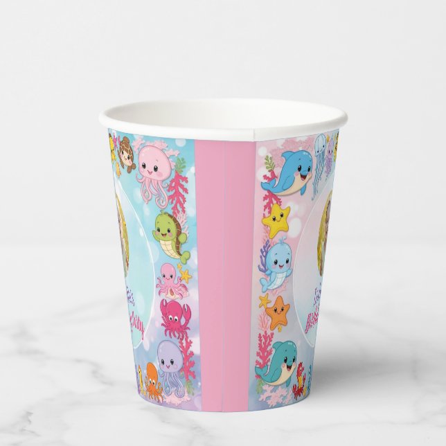 Vasos De Papel cumpleaños de Mermaid Photo Ocean (Derecha)