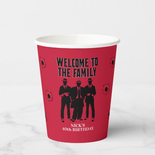 Vasos De Papel Cumpleaños de Mobster, Copa de Papel Personalizado (Izquierda)