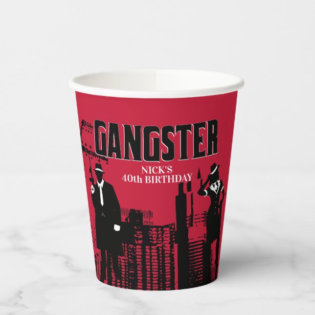 Vasos De Papel Cumpleaños de Mobster, Copa de Papel Personalizado (Izquierda)