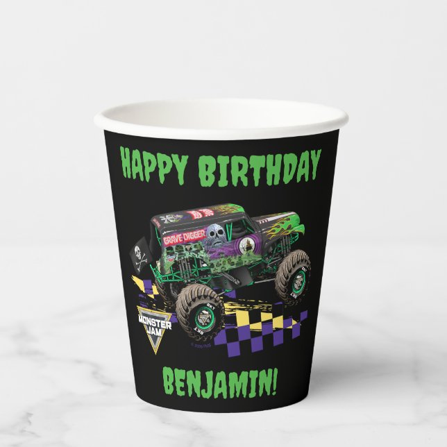 Vasos De Papel Cumpleaños de Monster Jam Grave Digger (Anverso)