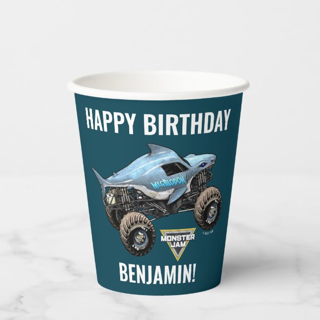 Vasos De Papel Cumpleaños de Monster Jam Megalodon (Anverso)