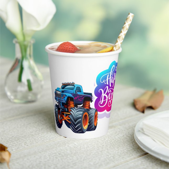Vasos De Papel Cumpleaños de Monster Truck (in situ)