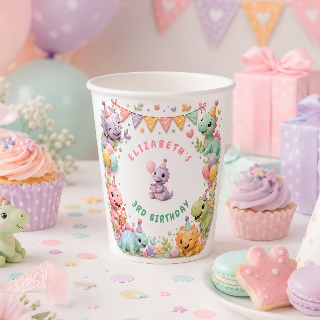 Vasos De Papel Cumpleaños de niña dinosaurio (Subido por el creador)