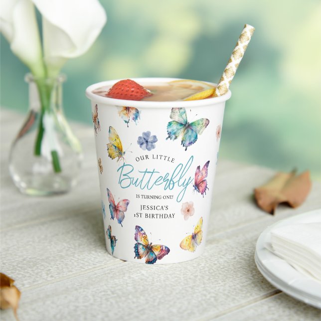 Vasos De Papel Cumpleaños de niña Mariposas Hermosas (in situ)