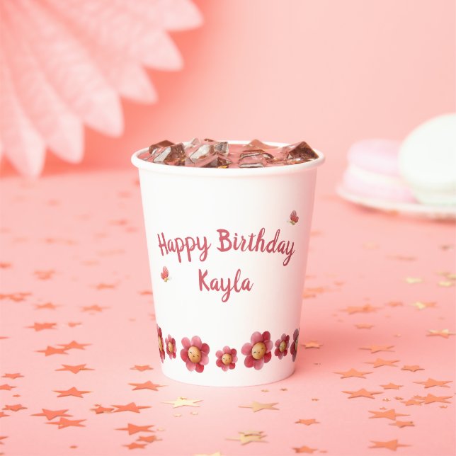 Vasos De Papel Cumpleaños de niña personalizado (in situ)