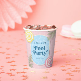 Vasos De Papel Cumpleaños de niña rosa fiesta de piscina de veran