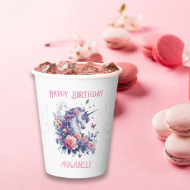 Vasos De Papel Cumpleaños de niña unicornio caprichoso glitter ro