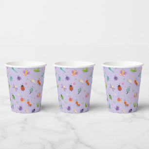 Vasos De Papel Cumpleaños de niñas con insectos lindos púrpura
