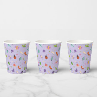 Vasos De Papel Cumpleaños de niñas con insectos lindos púrpura