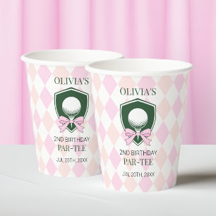 Vasos De Papel Cumpleaños de niñas lazo lindo golf rosa segundo c