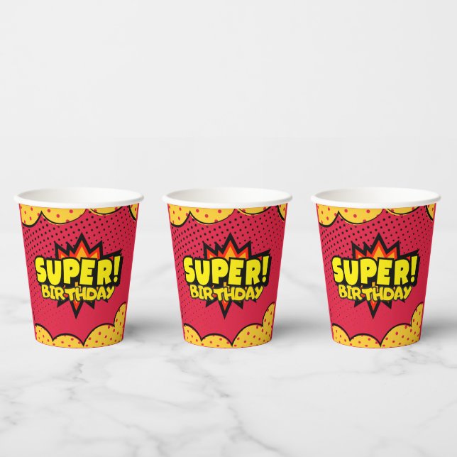 Vasos De Papel Cumpleaños de niño superhéroe de cómic  (Multi)