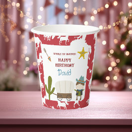 Vasos De Papel Cumpleaños de niño vaquero con caballo rojo lindo
