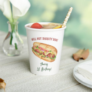 Vasos De Papel Cumpleaños de niños con hot dog acuarela