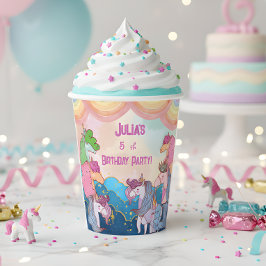 Vasos De Papel Cumpleaños de Niños Pastel Unicornio