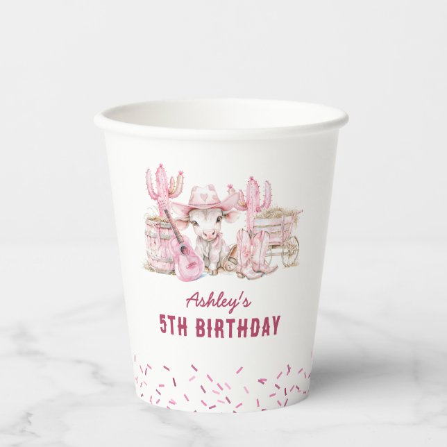 Vasos De Papel Cumpleaños de niños vaqueros lindos (Anverso)