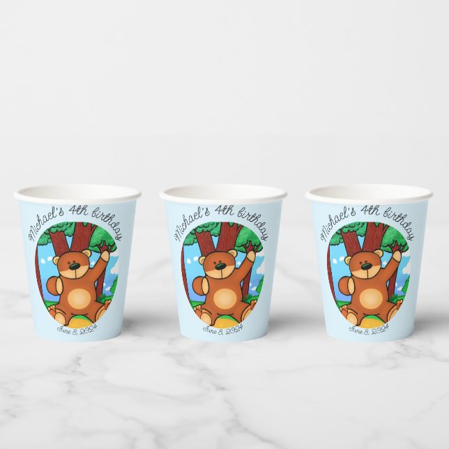 Vasos De Papel Cumpleaños de oso en pradera  (Multi)